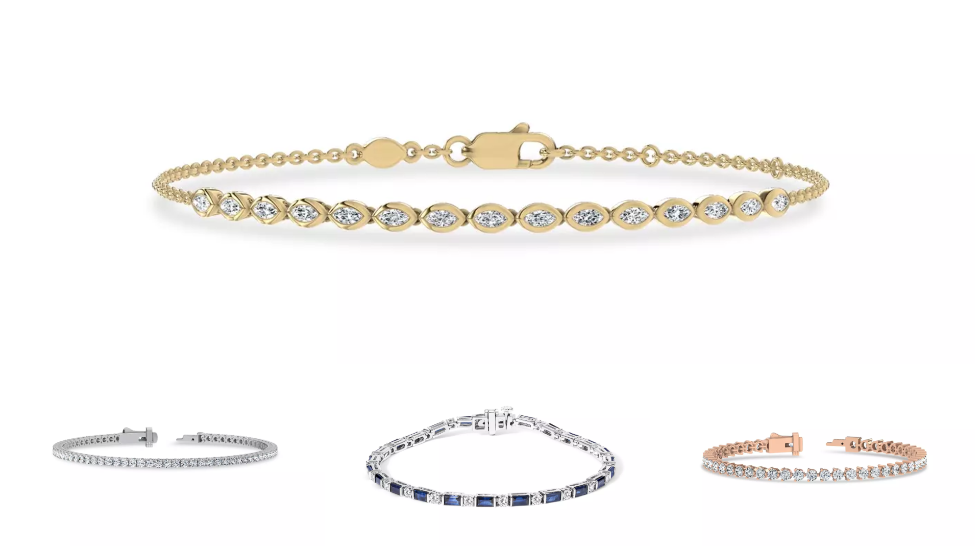Composite image of bestselling tennis bracelets from Rare Carat, the best place to buy lab diamond tennis bracelets