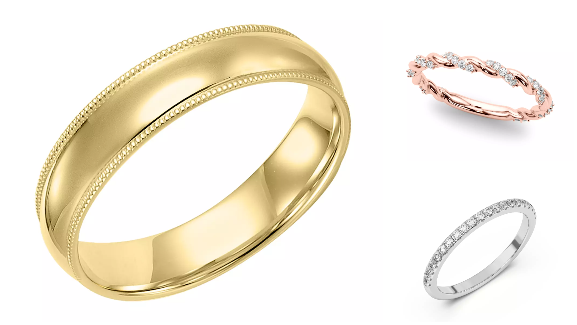 Composite image of bestselling wedding bands for men and women of Rare Carat