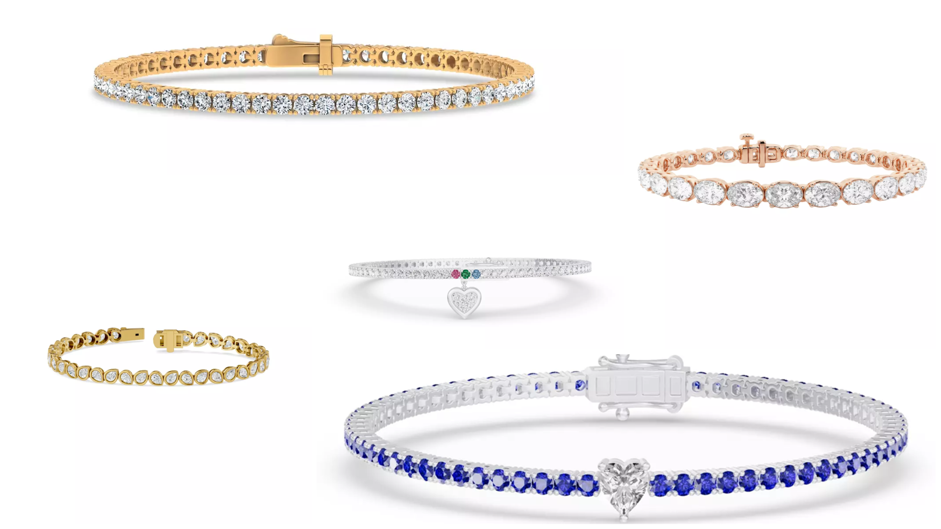 Composite image of bestselling tennis bracelets from Rare Carat, one of the best places to buy lab diamond tennis bracelets