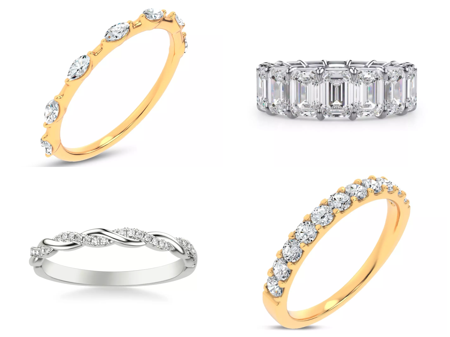 Composite image of different band styles from Rare Carat's women collection